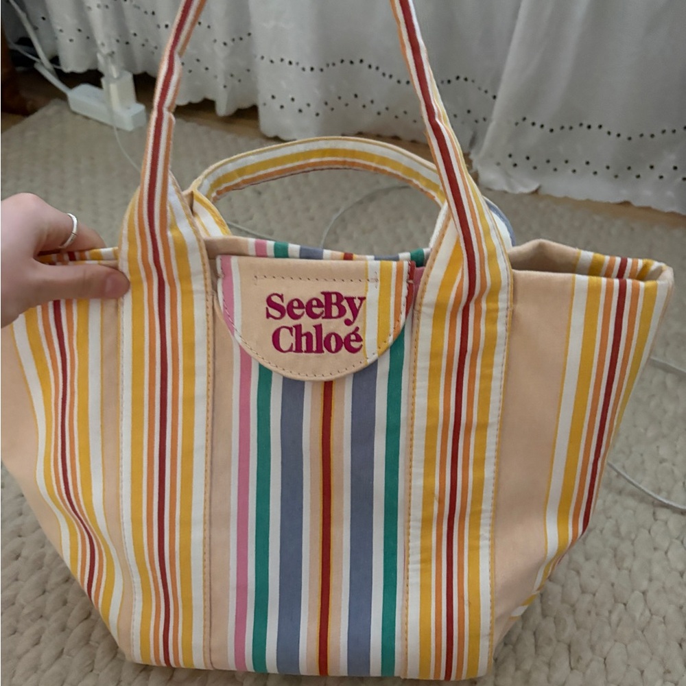 Chloe striped laetizia cotton canvas tote bag